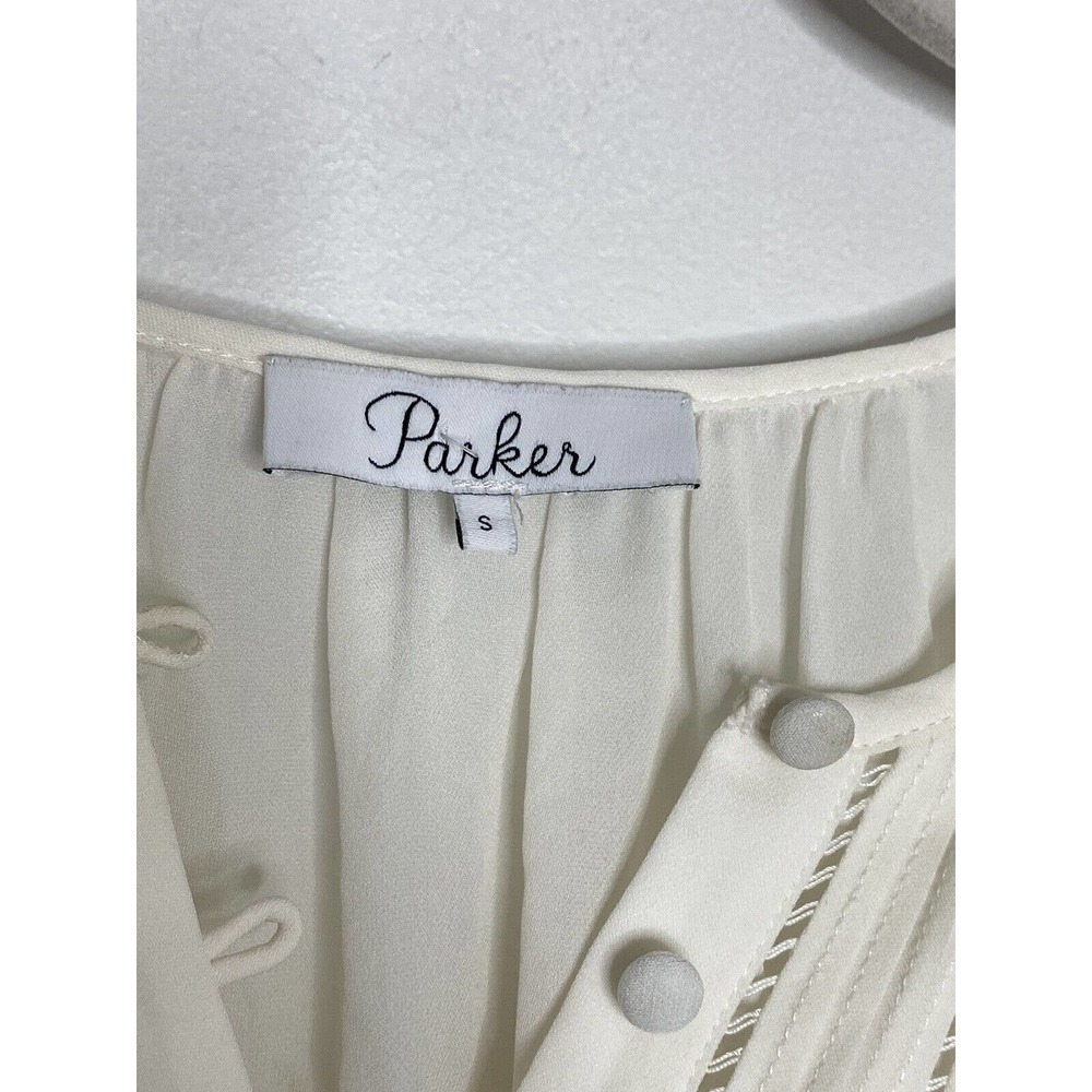 Parker Women Ivory Long Sleeve 100% Silk Button Boho Blouse Top Sz Small O1 - Picture 4 of 8